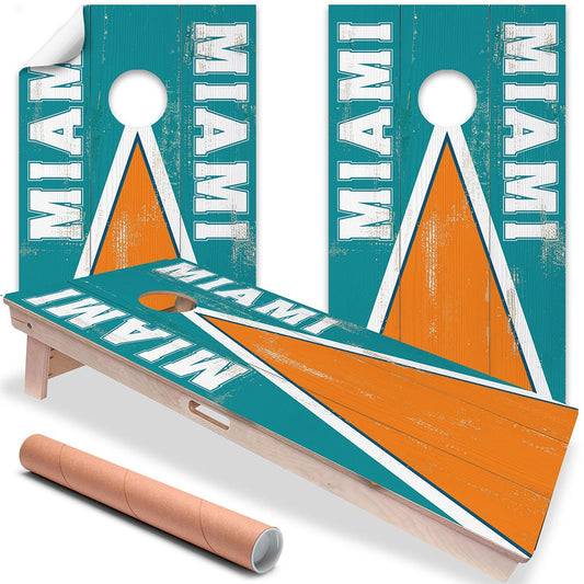 Cornhole Board Wraps and Decals for Boards Set of 2 Skins Professional Vinyl Covers Sticker - Miami Dolphins Football Tailgating Decal