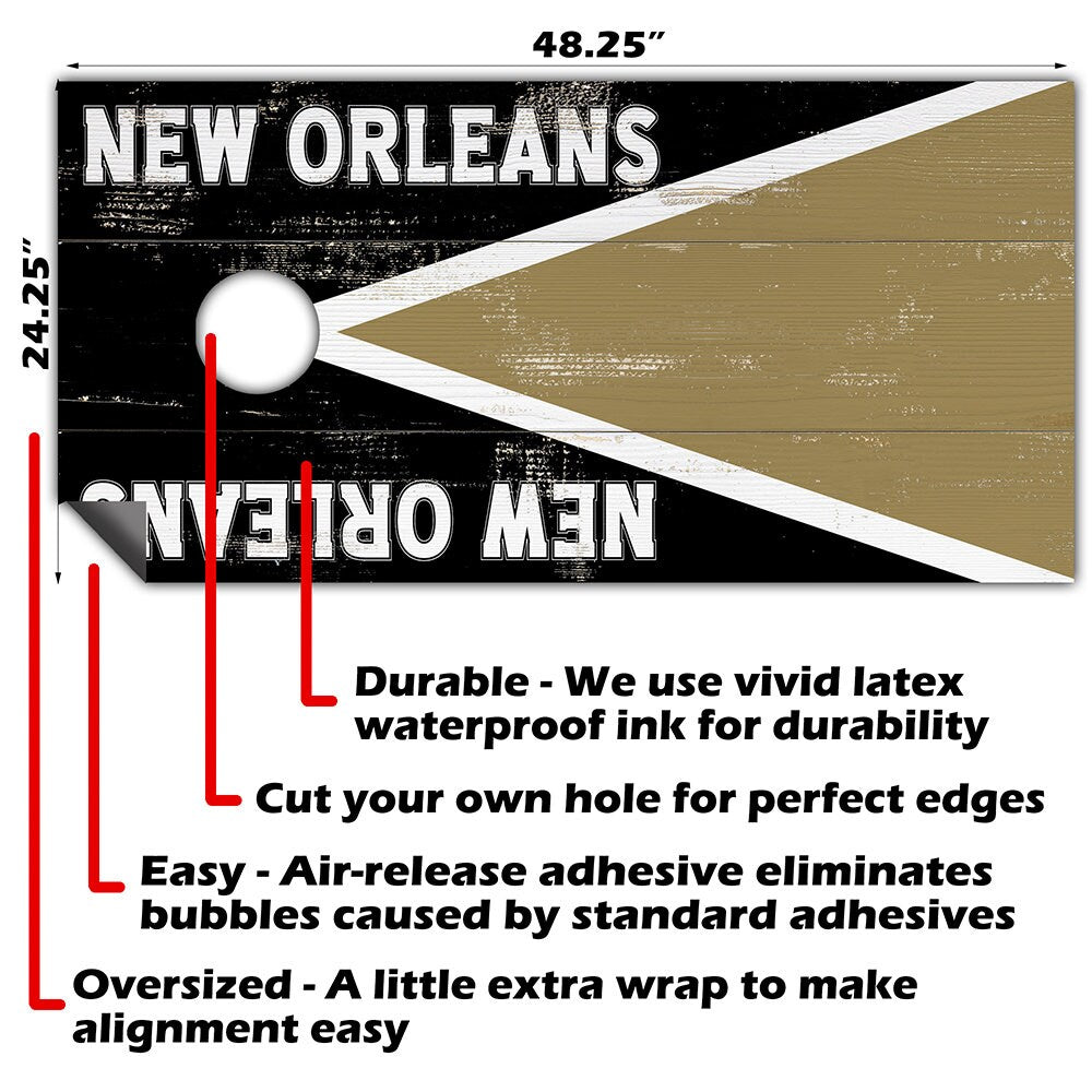 Cornhole Board Wraps and Decals for Boards Set of 2 Skins Professional Vinyl Covers Sticker - New Orleans Saints Football Tailgating Decal