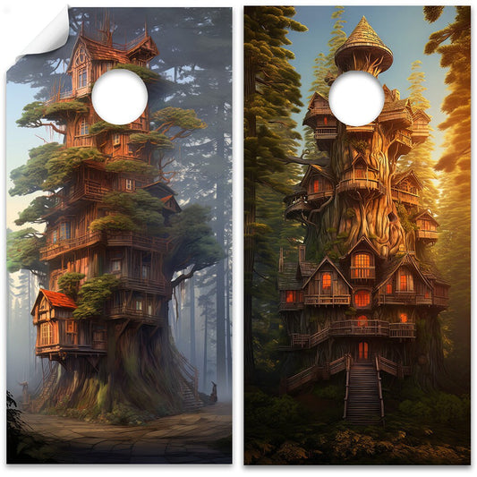 Cornhole Board Wraps and Decals for Boards Set of 2 Skins Professional Vinyl Sticker - Home in the Trees House Decal