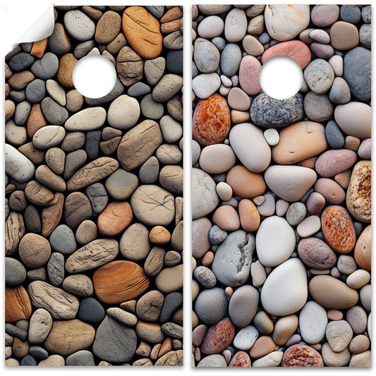 Cornhole Board Wraps and Decals for Boards Set of 2 Skins Professional Vinyl Sticker - Beach Stones Beach House Decal