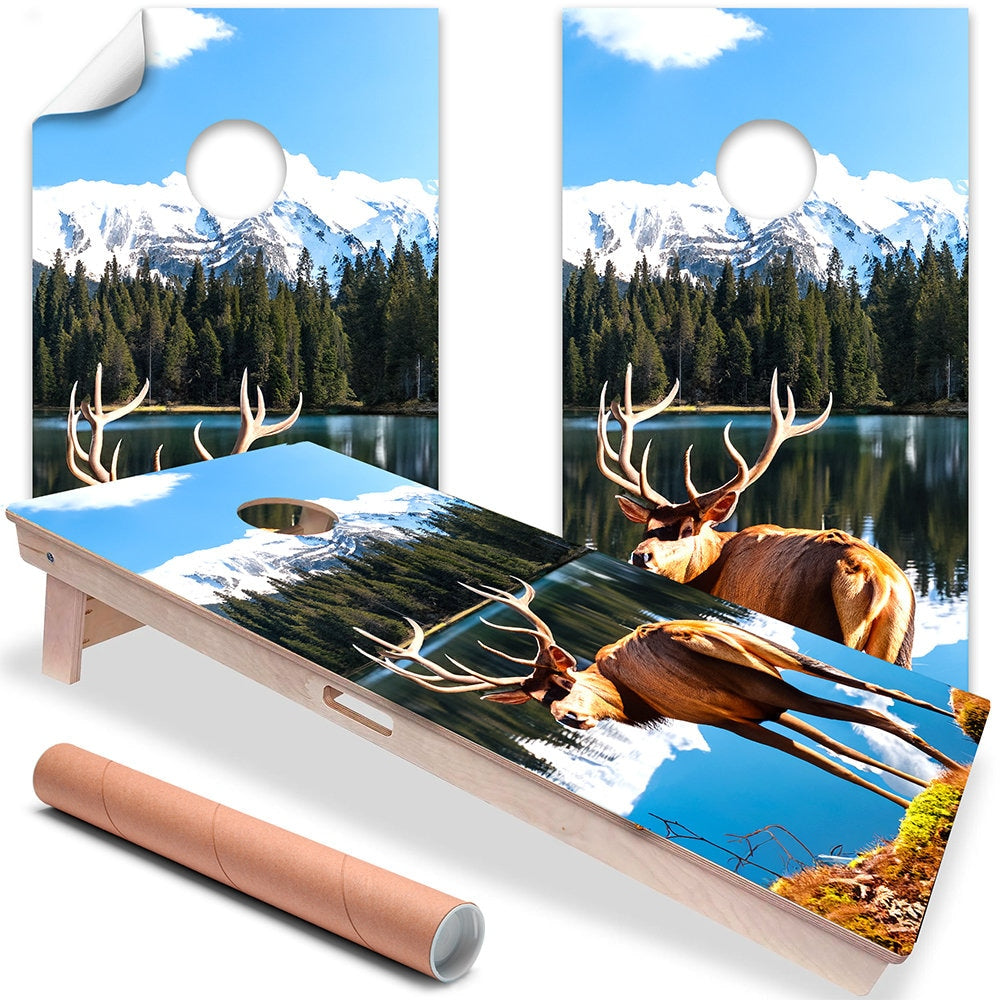 Cornhole Board Wraps and Decals for Boards Set of 2 Skins Professional Vinyl Sticker - Buck on Quiet Lake Art Lake House Decal