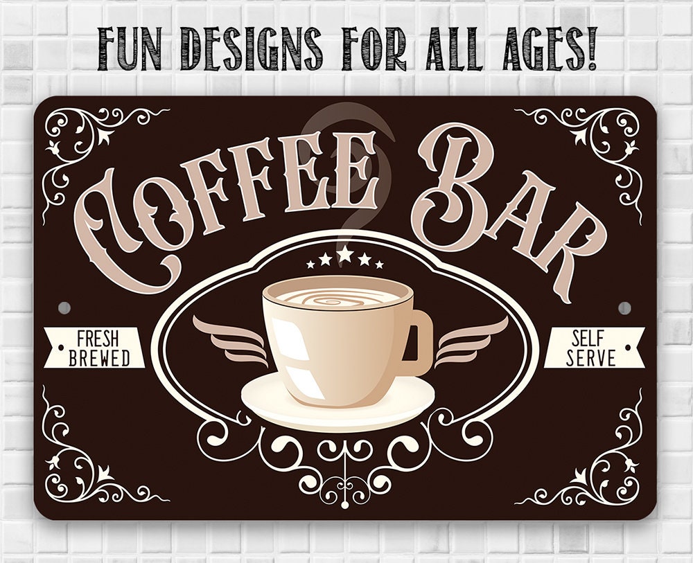 Tin - Metal Sign - Coffee Bar Fresh Brewed - Durable - 8x12 12x18 Use Indoor/Outdoor - Cafe Decor and Gift for Coffee Lovers