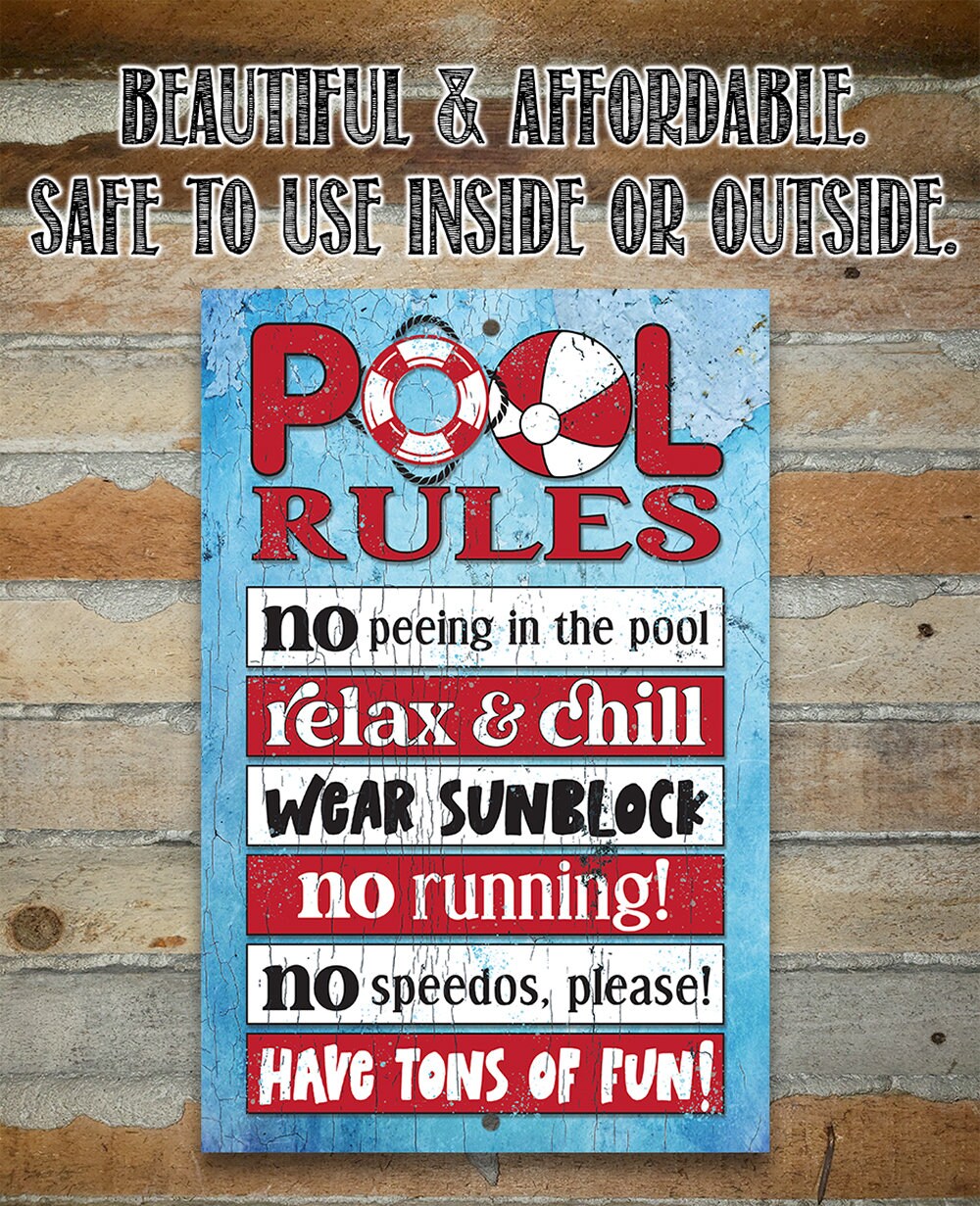 Swimming Pool Themed Sign - Metal Pool Rules Signs for Outside Funny Pool Decor - Wall Art Swimming Pool Decorations Outdoor - Pool Signs