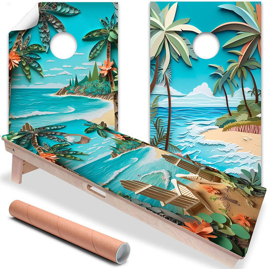Cornhole Board Wraps and Decals for Boards Set of 2 Skins Professional Vinyl Covers Sticker - Beach Dreams Beach House Decal