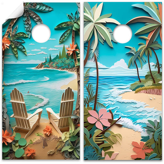 Cornhole Board Wraps and Decals for Boards Set of 2 Skins Professional Vinyl Covers Sticker - Beach Dreams Beach House Decal