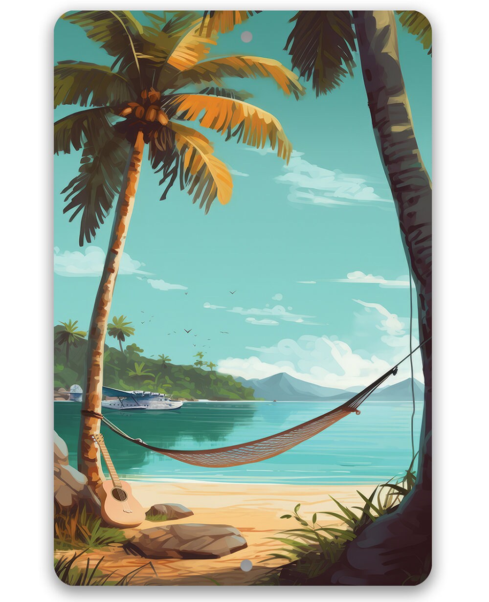 Tin - Another Day in Paradise - Beach House and Summer Surfing Decor - Durable Metal Sign - 8" x 12" or 12" x 18" Use Indoor/Outdoor - Gift