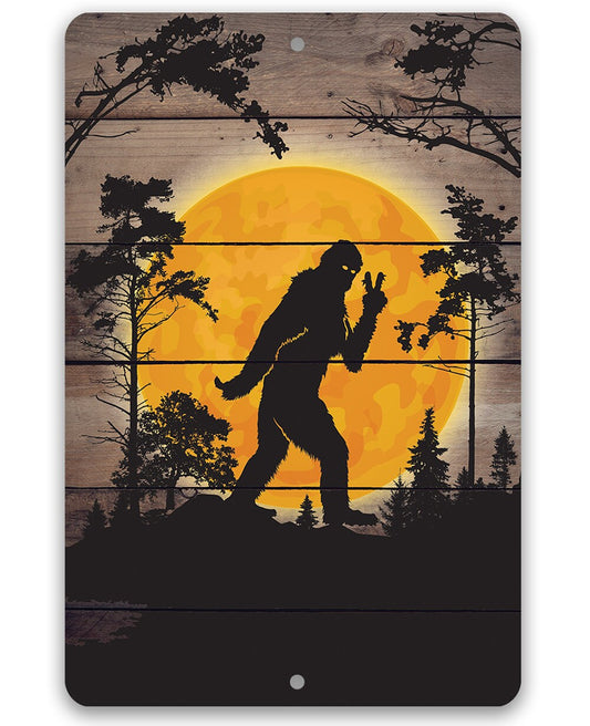 Tin - Metal Sign - Big Foot in the Woods Peace Sign - 8"x12"/12"x18" Use Indoor/Outdoor - Funny Room Decor for Cabin/Fence
