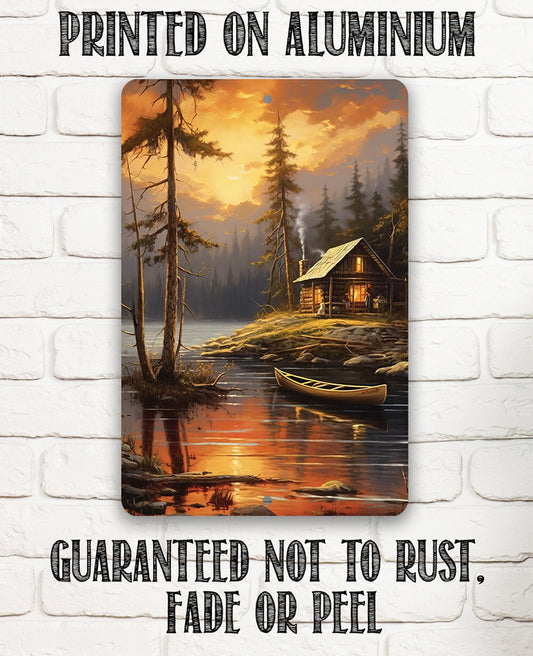 Tin - Cabin on the Lake Painting Art-Metal Sign-8"x12"/12"x18"-indoor/outdoor -Shed or Shak Decor and Housewarming Gift for Outdoorsy People