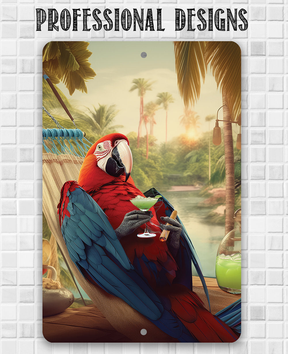 Tin-Life is Good Parrot-Metal Sign-8"x12" or 12"x18" Indoor or Outdoor-Beach Bar, Poolside, Patio, or Tiki Bar, Classic Cocktail Drinks Sign