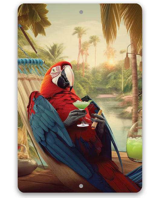 Tin-Life is Good Parrot-Metal Sign-8"x12" or 12"x18" Indoor or Outdoor-Beach Bar, Poolside, Patio, or Tiki Bar, Classic Cocktail Drinks Sign