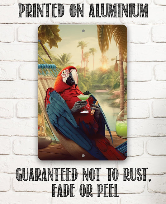 Tin-Life is Good Parrot-Metal Sign-8"x12" or 12"x18" Indoor or Outdoor-Beach Bar, Poolside, Patio, or Tiki Bar, Classic Cocktail Drinks Sign