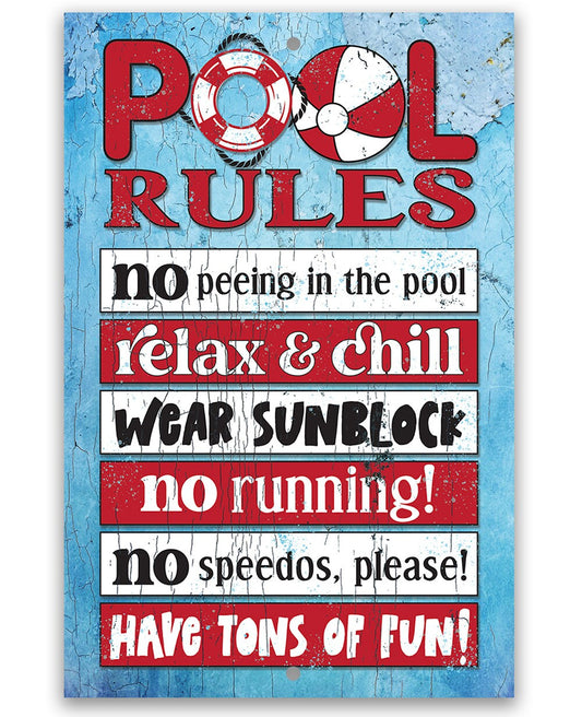 Swimming Pool Themed Sign - Metal Pool Rules Signs for Outside Funny Pool Decor - Wall Art Swimming Pool Decorations Outdoor - Pool Signs