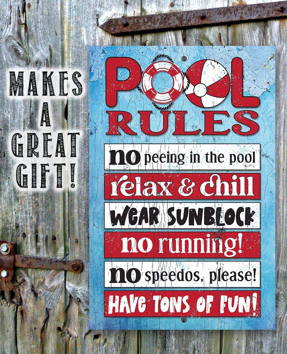 Swimming Pool Themed Sign - Metal Pool Rules Signs for Outside Funny Pool Decor - Wall Art Swimming Pool Decorations Outdoor - Pool Signs