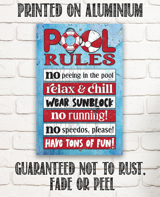 Swimming Pool Themed Sign - Metal Pool Rules Signs for Outside Funny Pool Decor - Wall Art Swimming Pool Decorations Outdoor - Pool Signs
