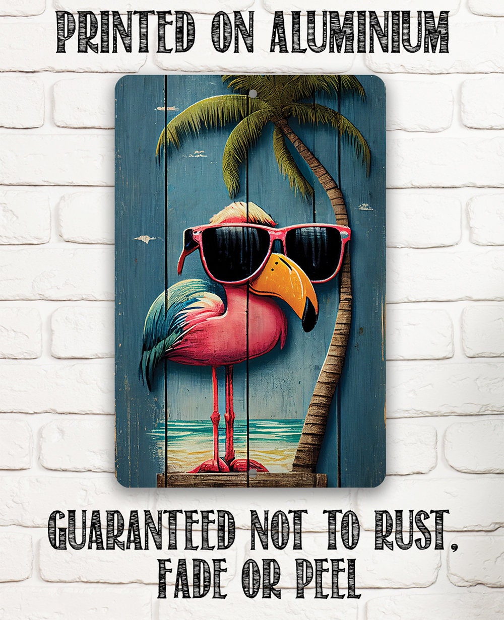 Metal Sign - Life's a Beach Flamingo - Durable Tin - 8"x12" / 12"x18" Use Indoor/Outdoor -Great Gift and Décor for Bar, Patio, Swimming Pool