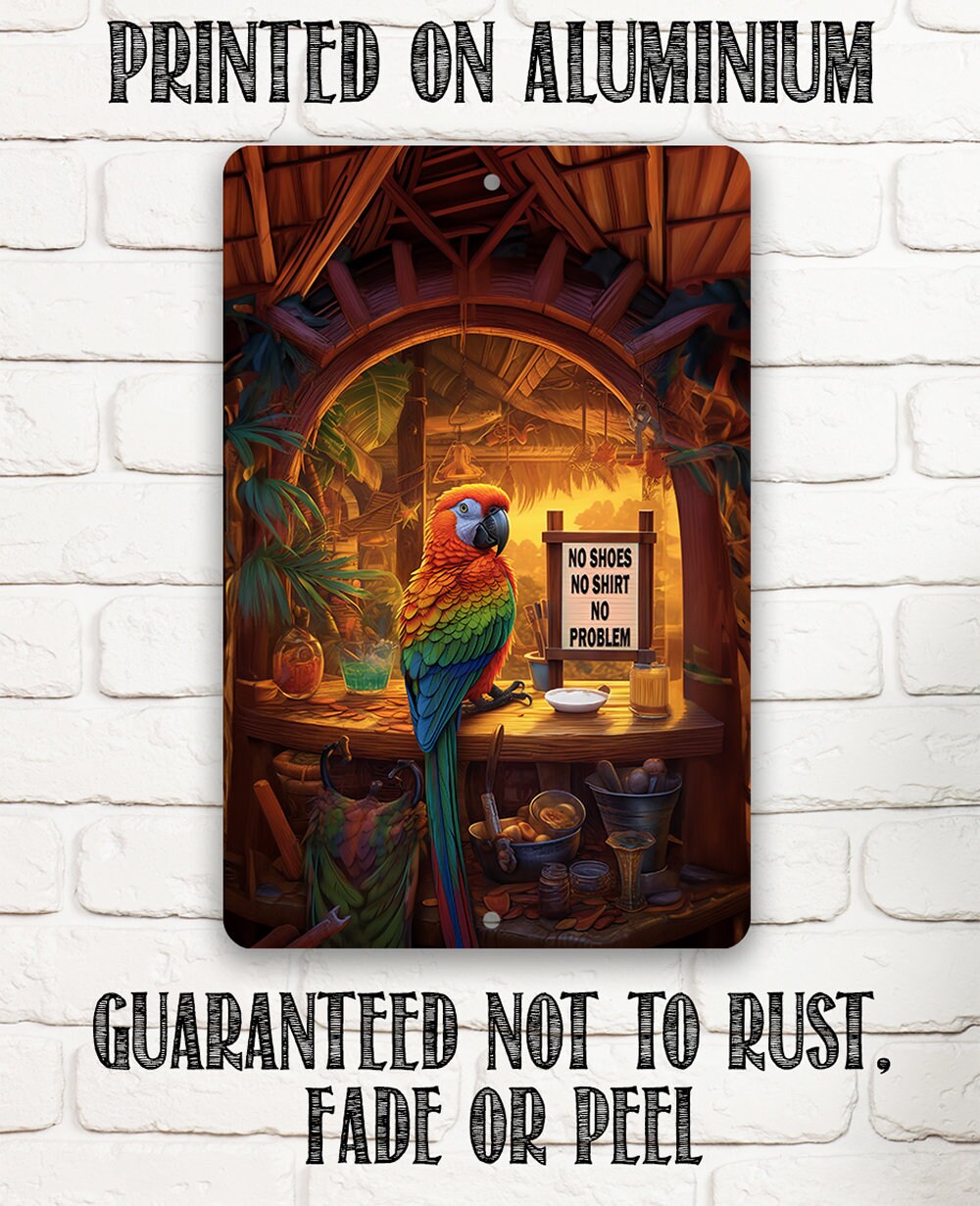 Tiki Bars Parrot - Metal Sign - 8"x12" or 12"x18" - Indoor or Outdoor - Beach Bar, Poolside, Patio, Tiki Bar, Classic Cocktail Drinks Sign