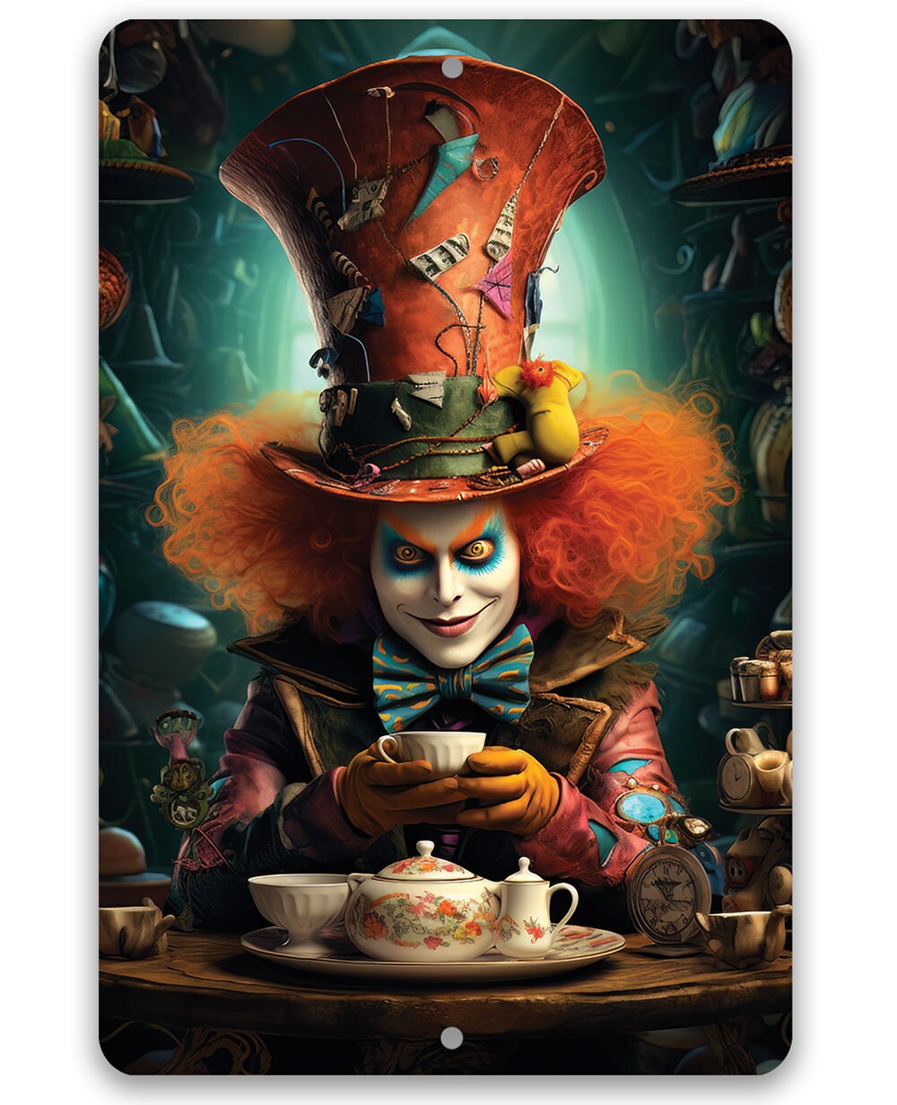Tin - Metal Sign - Alice In Wonderland - Mad Hatter -8"x12"/12"x18" Indoor/Outdoor-Makes a Great Decor and Gift For Alice in Wonderland Fans