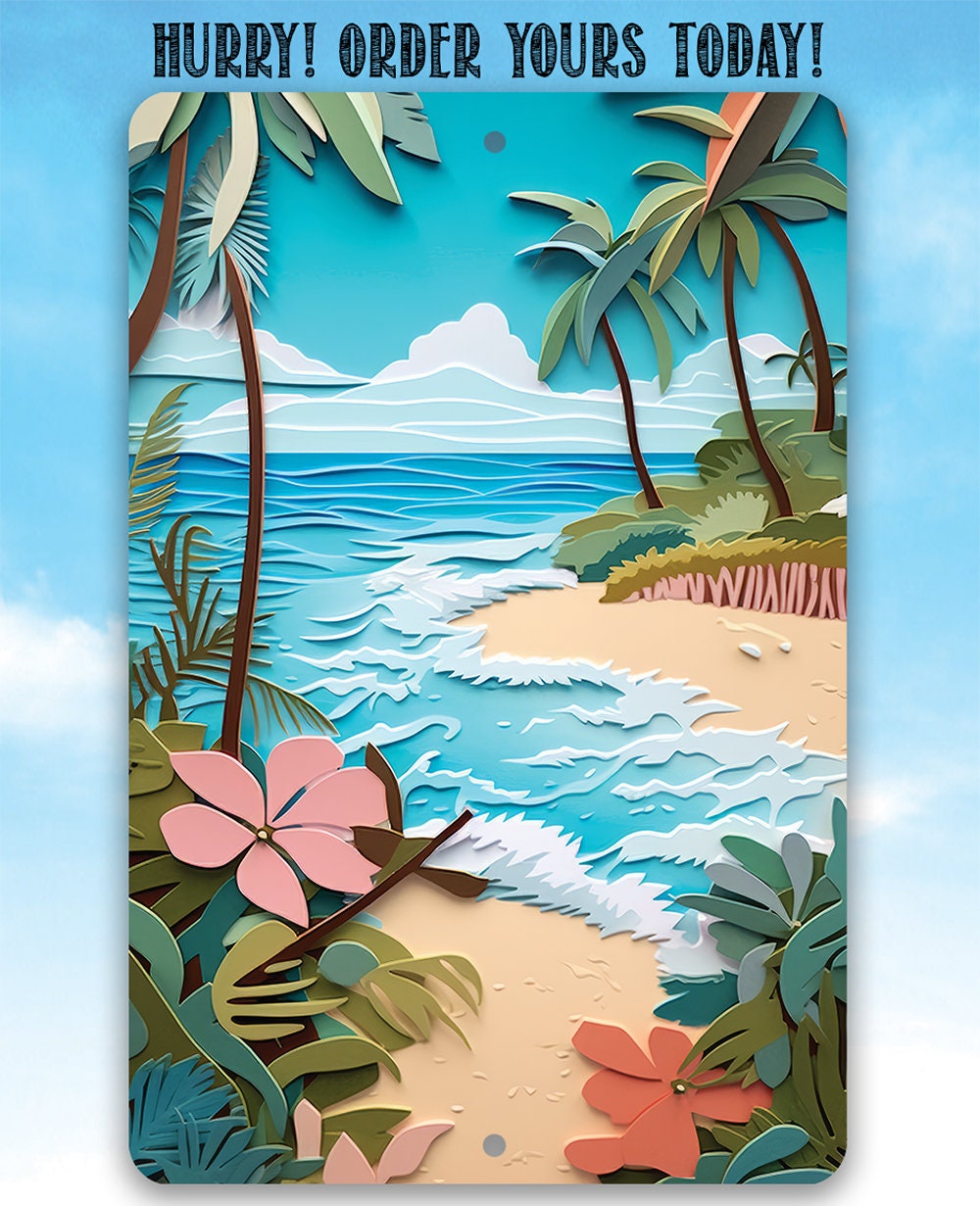 Tin - Beach Dreams - Beach House and Summer Surfing Decor - Durable Metal Sign - 8" x 12" or 12" x 18" Use Indoor/Outdoor -Housewarming Gift