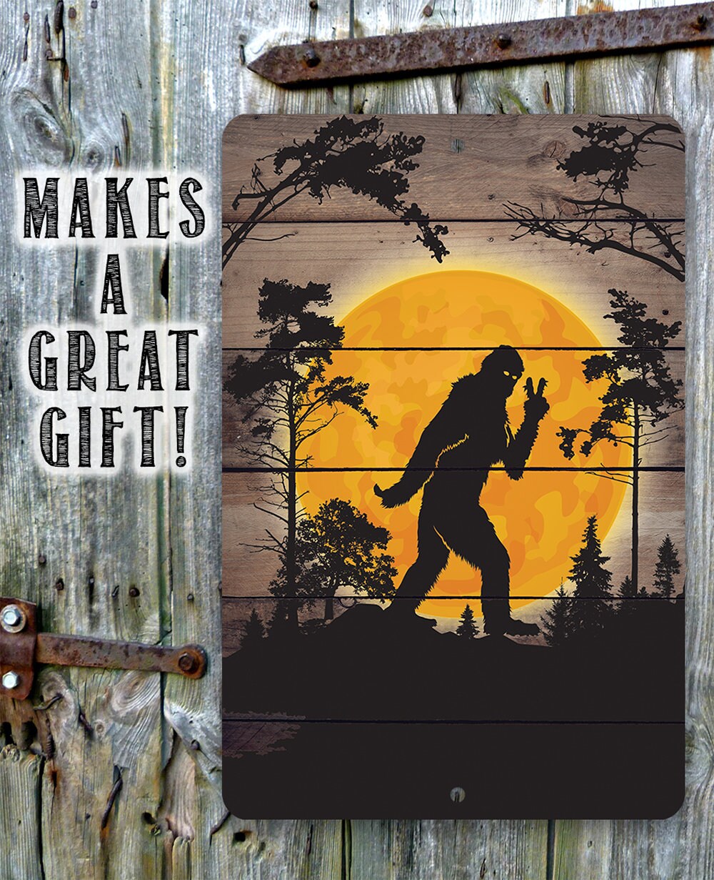 Tin - Metal Sign - Big Foot in the Woods Peace Sign - 8"x12"/12"x18" Use Indoor/Outdoor - Funny Room Decor for Cabin/Fence