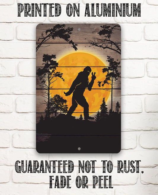 Tin - Metal Sign - Big Foot in the Woods Peace Sign - 8"x12"/12"x18" Use Indoor/Outdoor - Funny Room Decor for Cabin/Fence