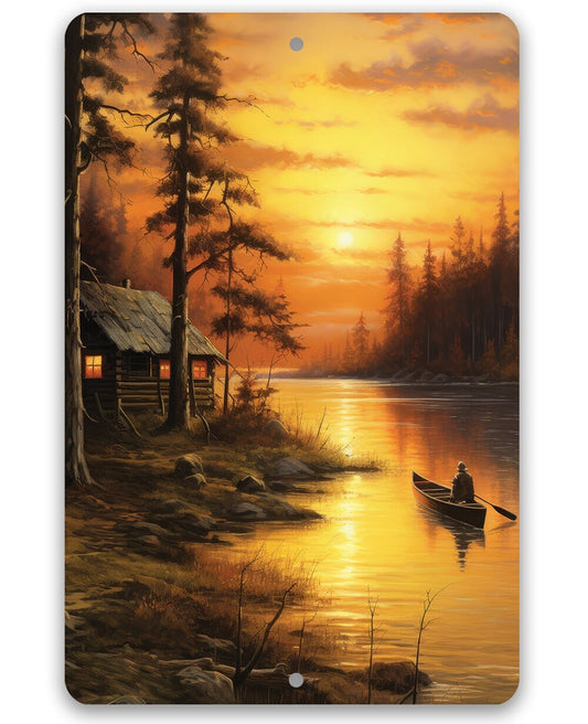 Cabin on the Lake Painting Art - Metal Sign - 8" x 12" or 12" x 18" Aluminum Tin Awesome Metal Poster