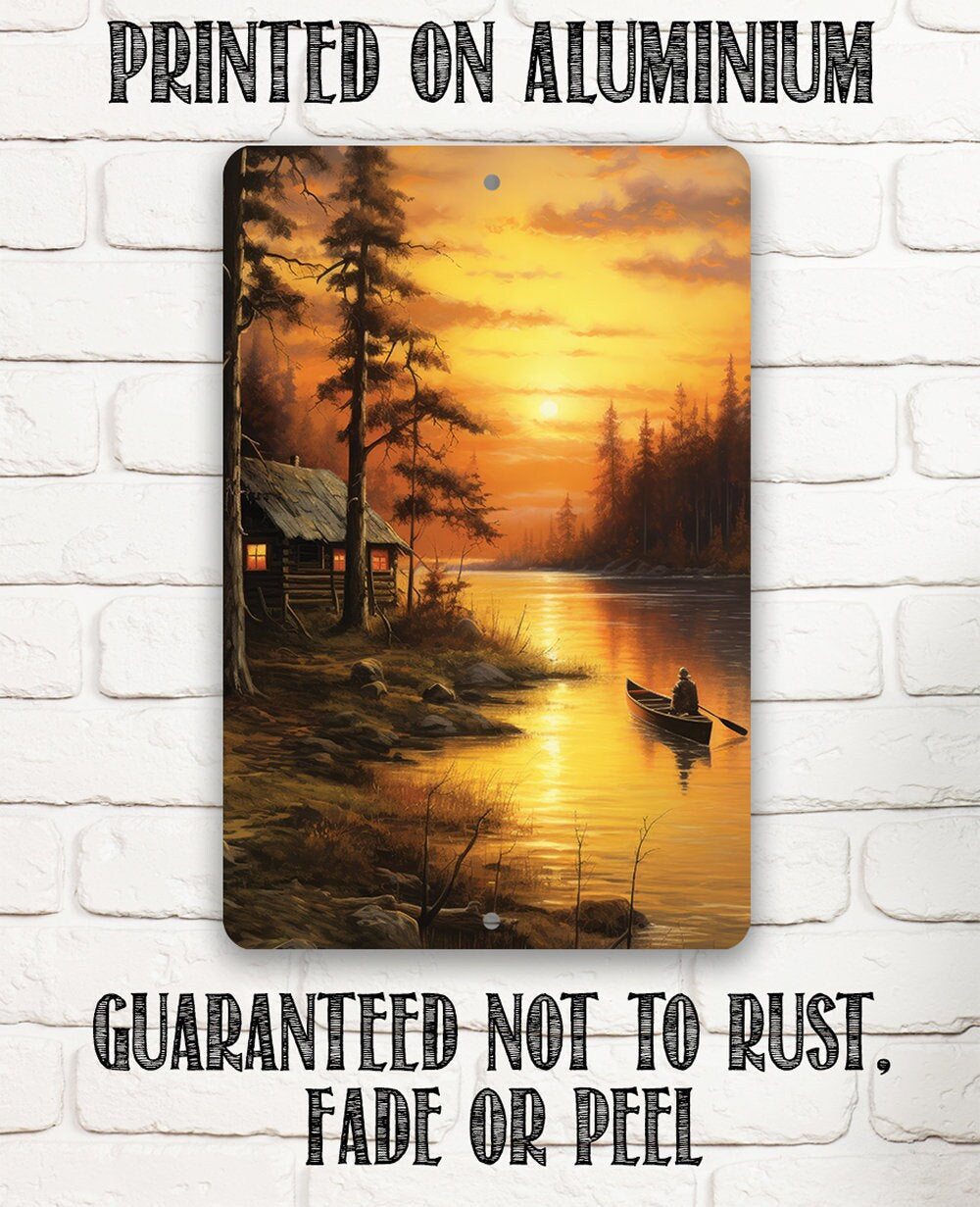 Cabin on the Lake Painting Art - Metal Sign - 8" x 12" or 12" x 18" Aluminum Tin Awesome Metal Poster