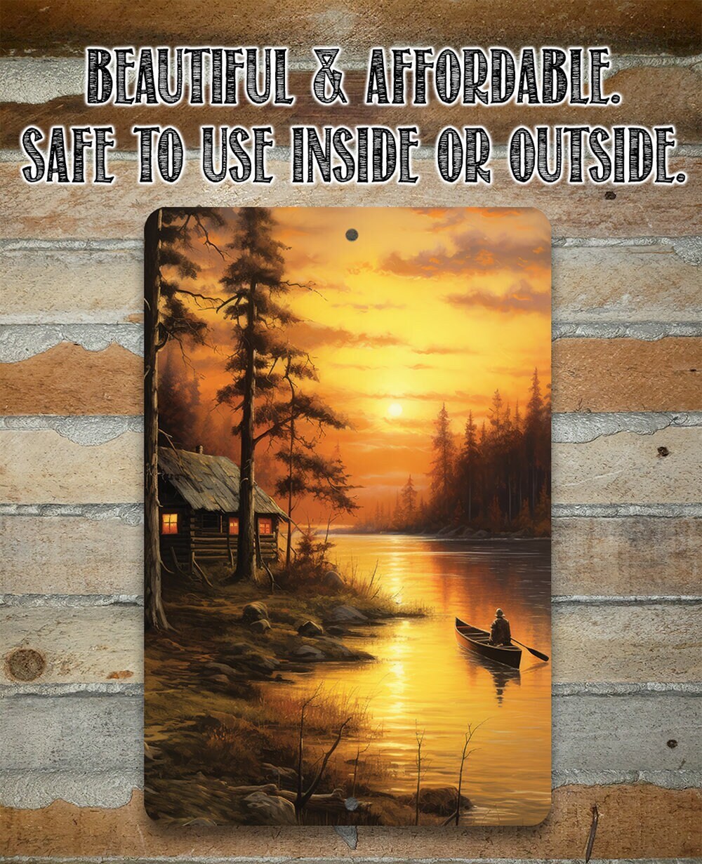 Cabin on the Lake Painting Art - Metal Sign - 8" x 12" or 12" x 18" Aluminum Tin Awesome Metal Poster