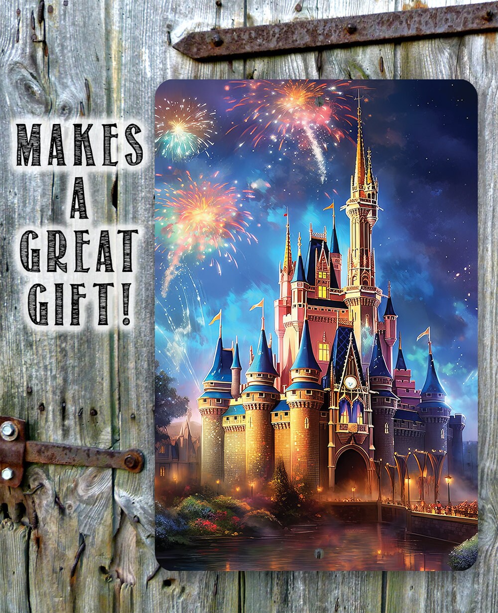 Tin - Disney Magic Castle - Metal Sign - 8"x12"/12"x18"- indoor/outdoor - Theme Park, Home, Playroom, Nursery, Kids Room Display, and Gift