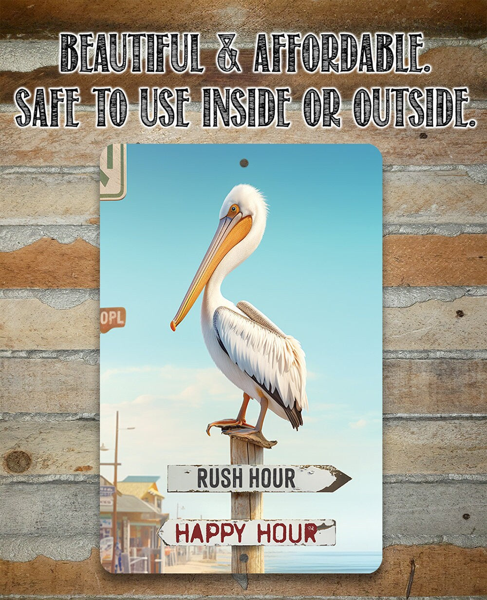 Tin - Rush Hour Happy Hour - Beach House and Summer Decor - Durable Metal Sign - 8" x 12" or 12" x 18" Use Indoor/Outdoor -Housewarming Gift
