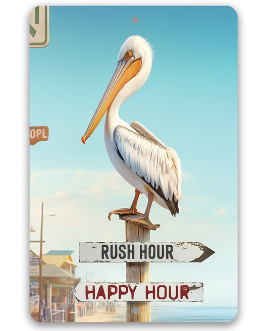 Tin - Rush Hour Happy Hour - Beach House and Summer Decor - Durable Metal Sign - 8" x 12" or 12" x 18" Use Indoor/Outdoor -Housewarming Gift
