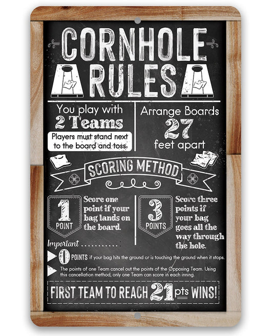 Tin - Cornhole Rules-Chalkboard Style-Metal Sign-Choose 8"x12" or 12"x18" Indoor or Outdoor -Backyard Playground and Event Competition Decor