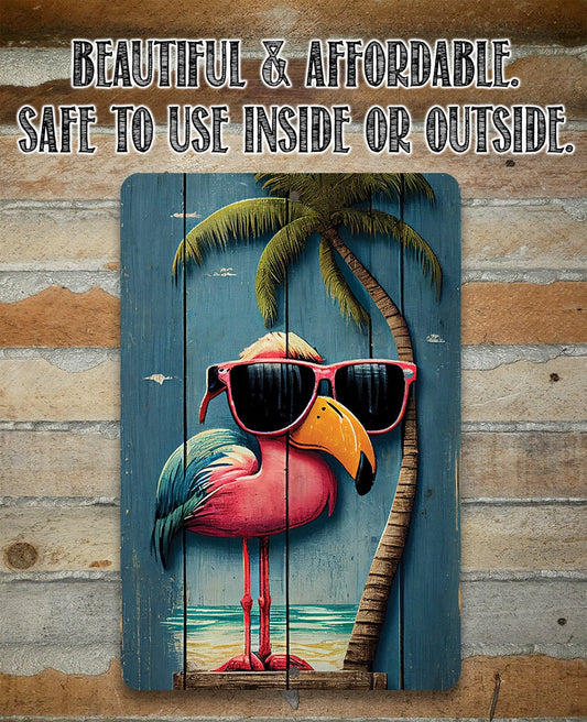 Metal Sign - Life's a Beach Flamingo - Durable Tin - 8"x12" / 12"x18" Use Indoor/Outdoor -Great Gift and Décor for Bar, Patio, Swimming Pool