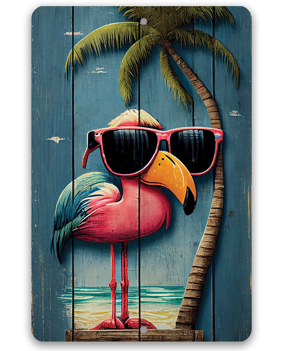 Metal Sign - Life's a Beach Flamingo - Durable Tin - 8"x12" / 12"x18" Use Indoor/Outdoor -Great Gift and Décor for Bar, Patio, Swimming Pool