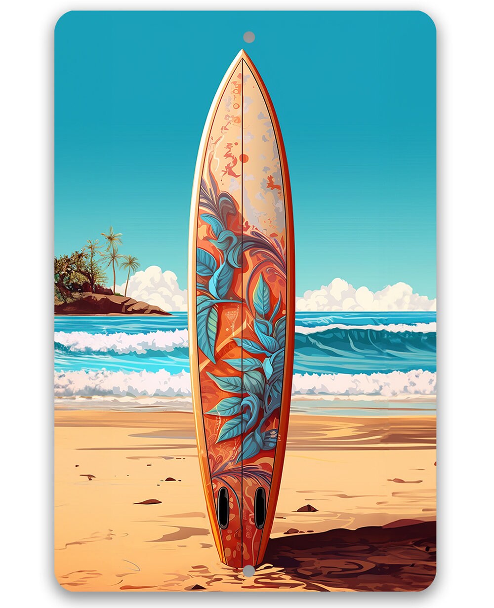Tin - Surf's Up - Beach House and Summer Surfing Decor - Durable Metal Sign - 8" x 12" or 12" x 18" Aluminum Awesome Metal Poster