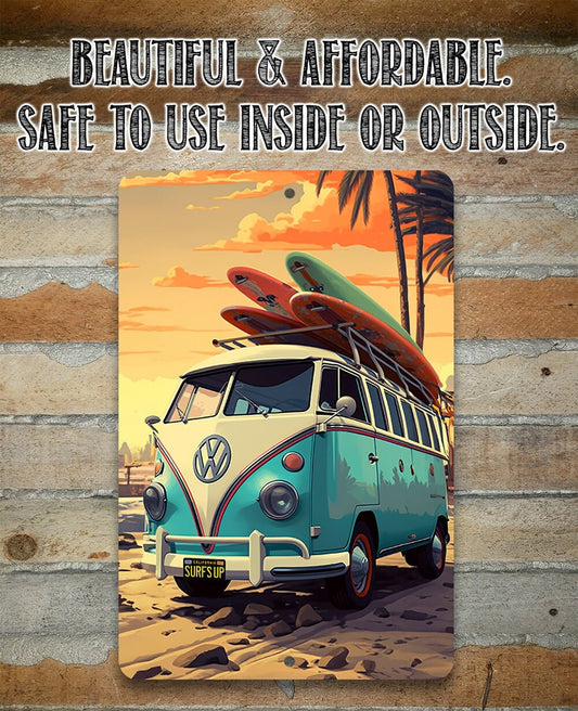 Tin - Surf's Up Van - Beach House and Summer Surfing Decor - Durable Metal Sign - 8" x 12" or 12" x 18" Aluminum Awesome Metal Poster