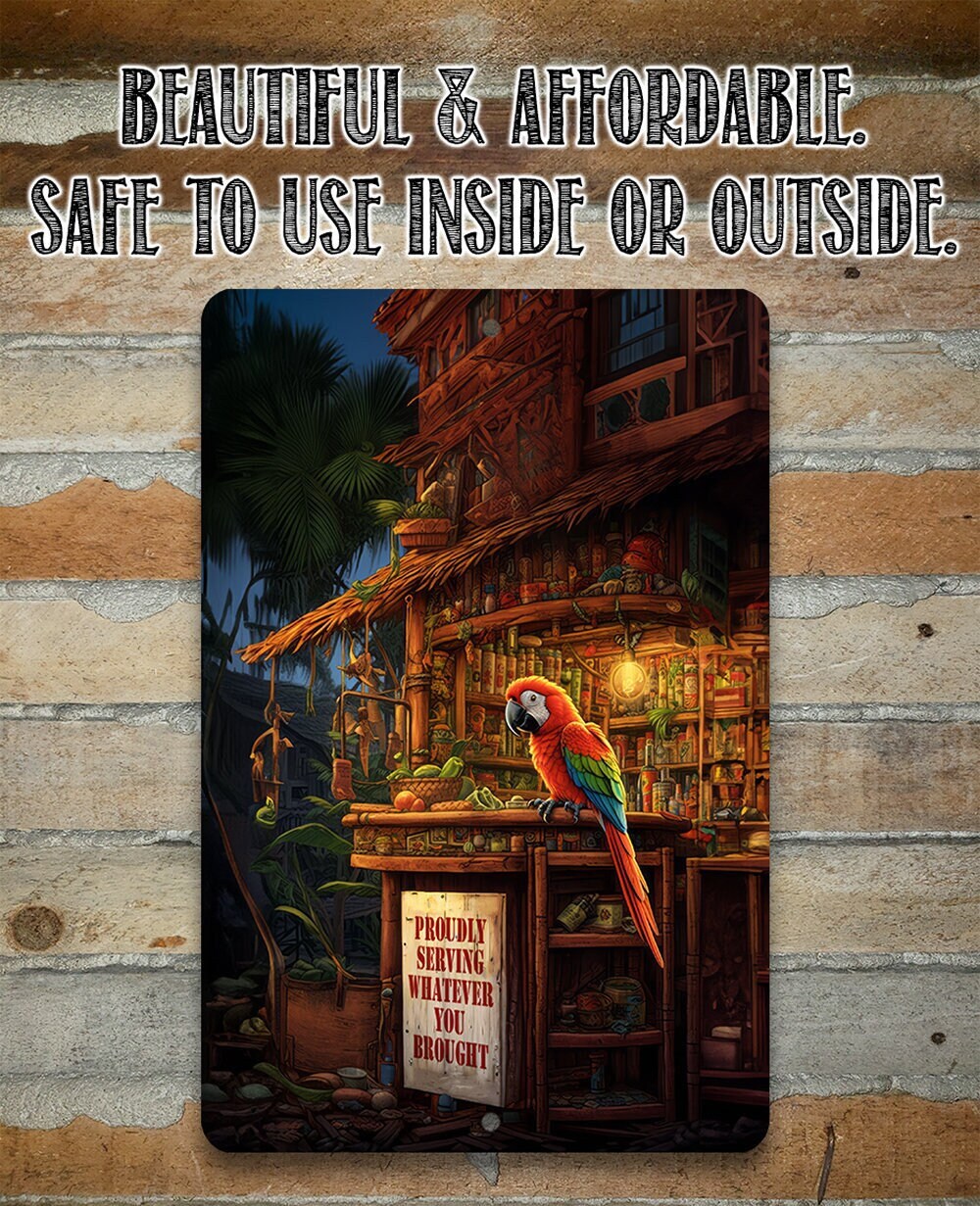 Tin - Tiki Parrot Bars - Durable 8"x12" or 12"x18" Metal Signs - Indoor or Outdoor - Makes a Great Gift and Funny Decor