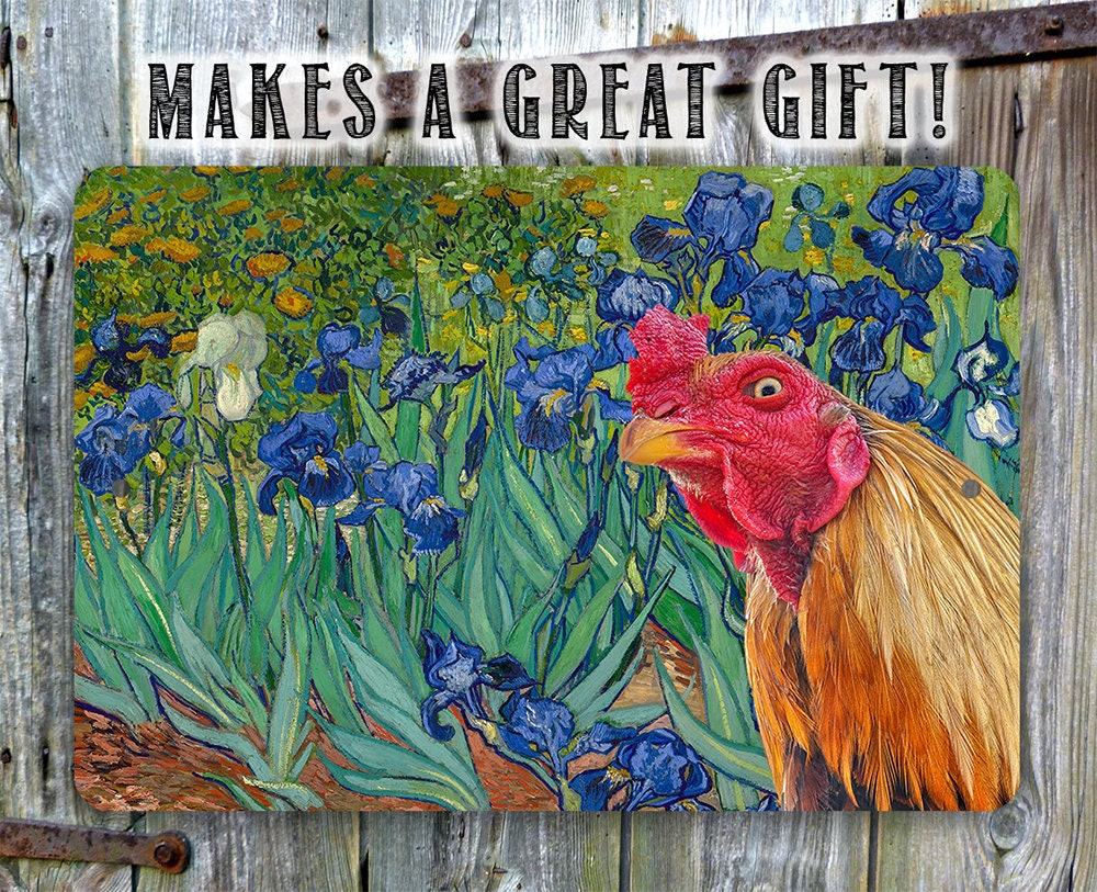 Irises Painting - Interrupted by Rooster - Metal Sign Metal Sign Lone Star Art 