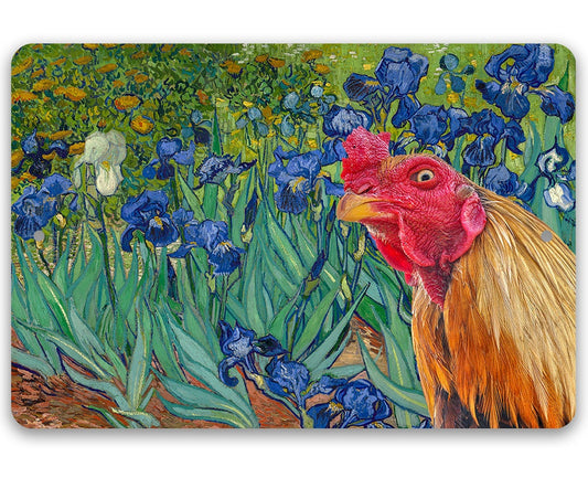 Irises Painting - Interrupted by Rooster - Metal Sign Metal Sign Lone Star Art