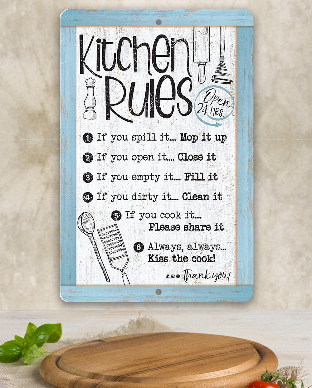Kitchen Rules, Open 24 Hrs. - Metal Sign Metal Sign Lone Star Art 