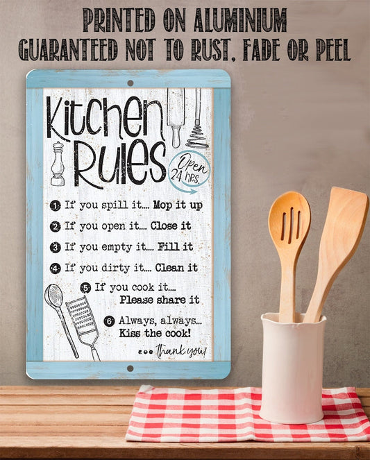 Kitchen Rules, Open 24 Hrs. - Metal Sign Metal Sign Lone Star Art