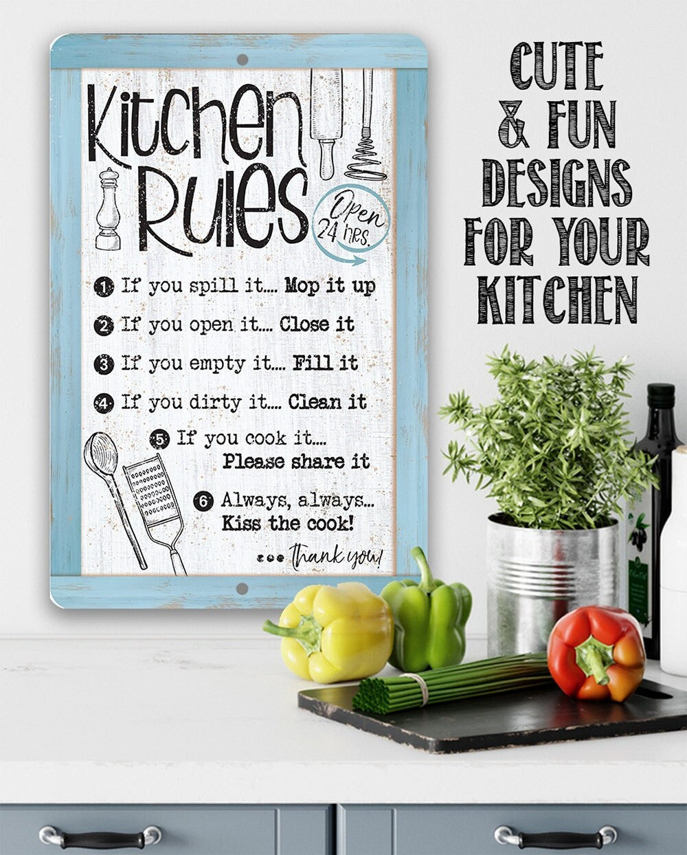 Kitchen Rules, Open 24 Hrs. - Metal Sign Metal Sign Lone Star Art 