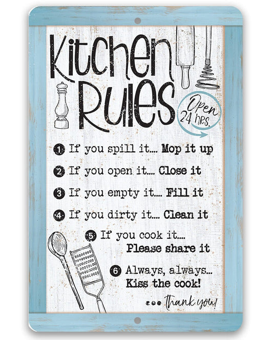 Kitchen Rules, Open 24 Hrs. - Metal Sign Metal Sign Lone Star Art