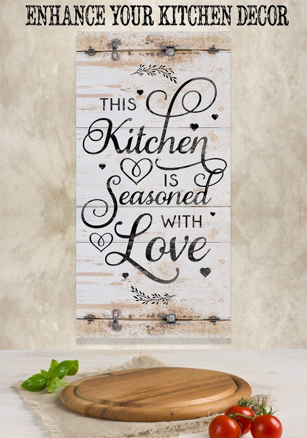 Rustic Kitchen Decorations Wall Art, Farmhouse Kitchen Decor-This Kitchen  is Seasoned with Love-Printed Wood Plaque Kitchen Signs Wall Decor 16 x 8  