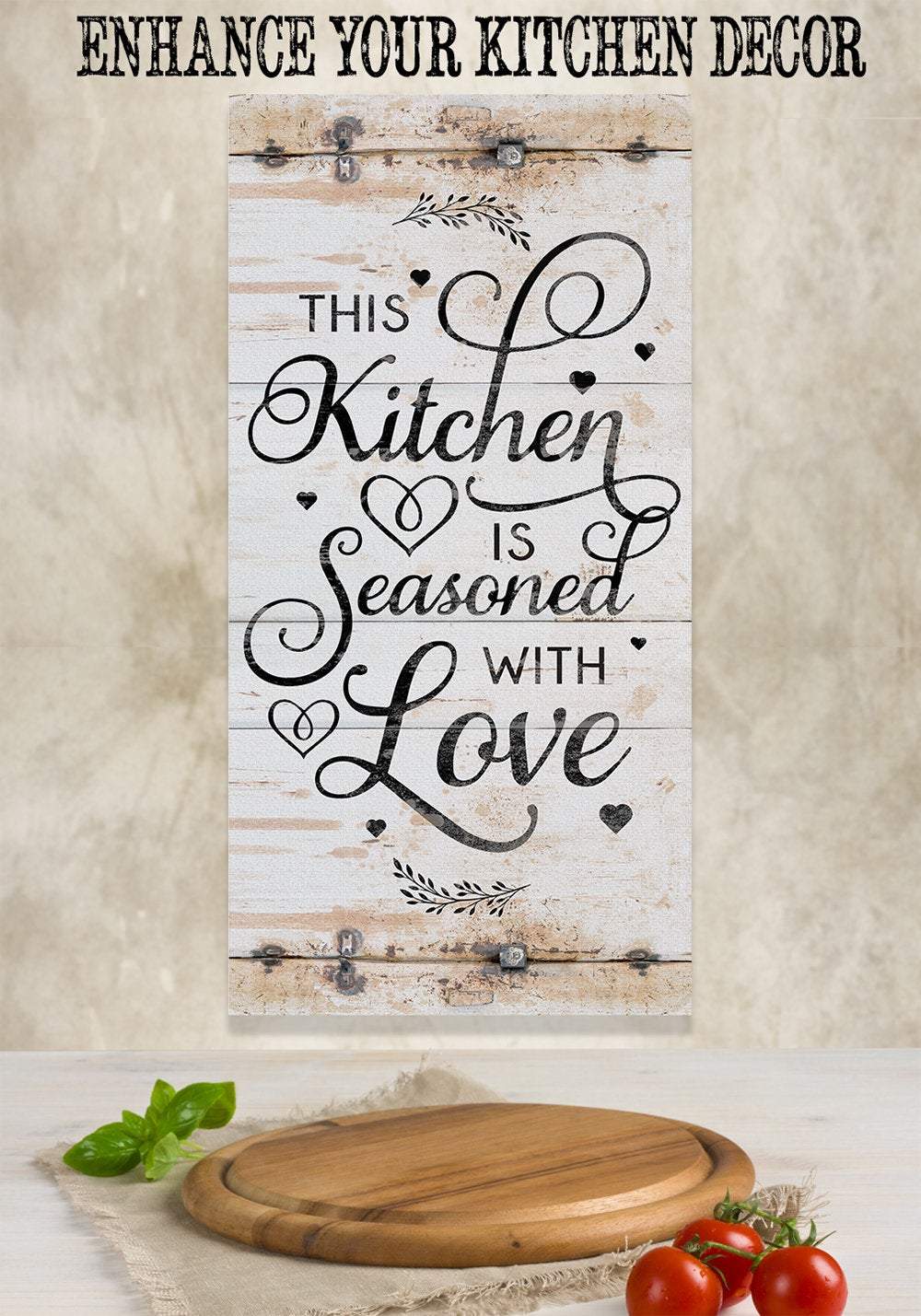 This Kitchen Is Seasoned with Love - Targa in legno invecchiato con targa in legno con scritta This Kitchen Is Seasoned with Love - Targa in legno invecchiato con targa in legno con scritta