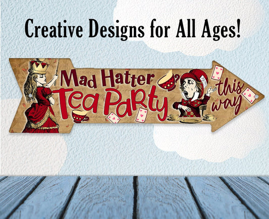 Mad Hatter Tea Party This Way - Directional Arrow - Metal Sign Metal Sign Lone Star Art