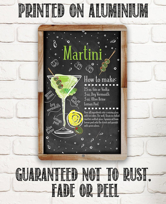 Martini Bar Recipe - Metal Sign | Lone Star Art.