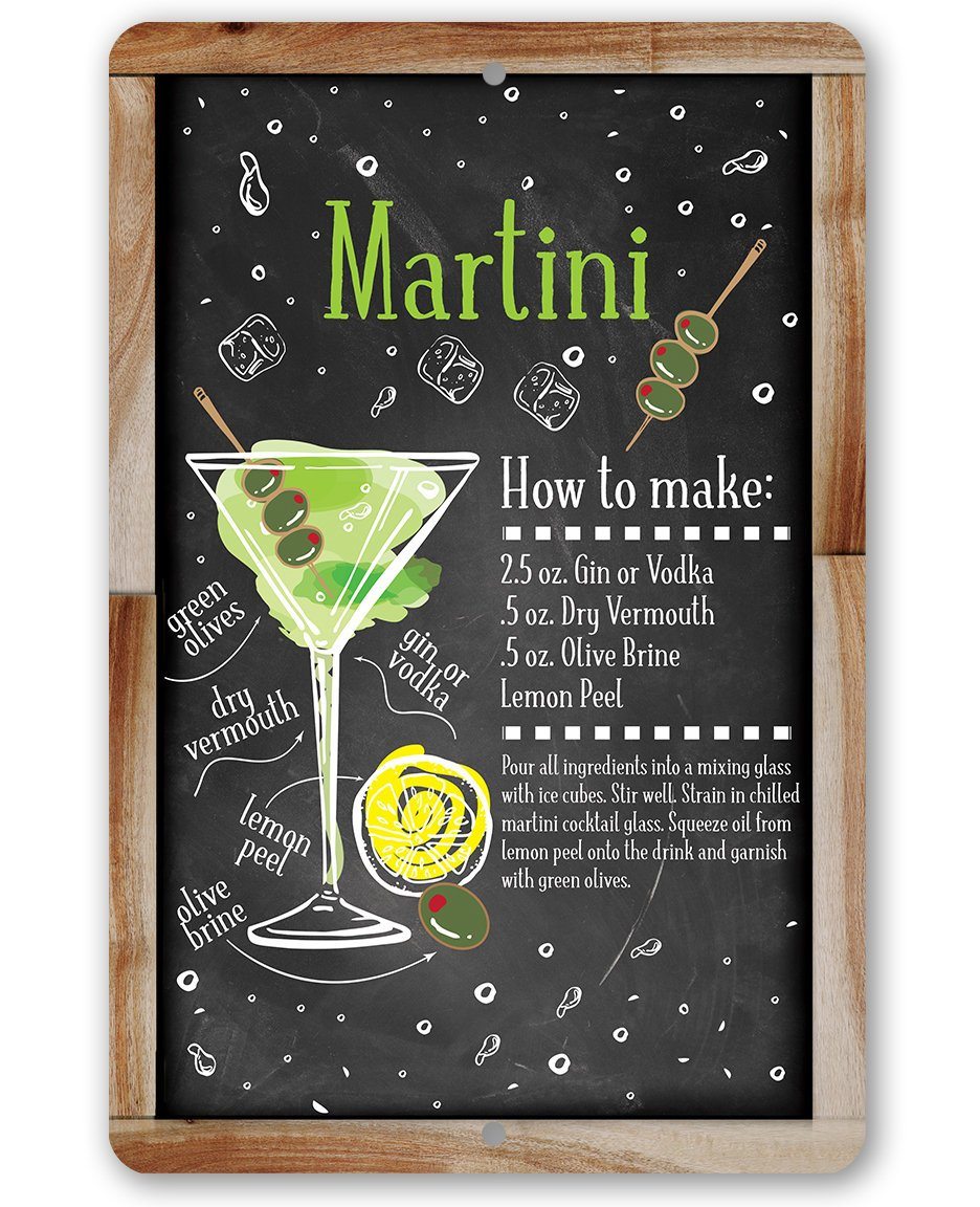Martini Bar Recipe - Metal Sign | Lone Star Art.