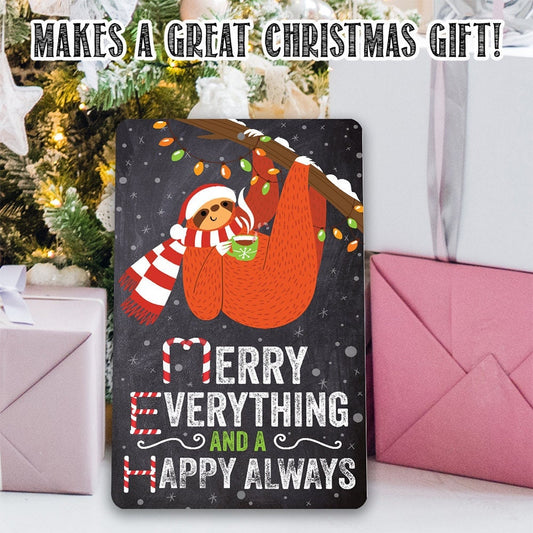 Merry Everything, Cute Hanging Sloth - Metal Sign Metal Sign Lone Star Art