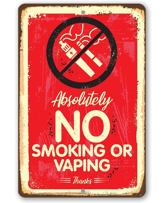 Absolutely No Vaping Or Smoking - Metal Sign | Lone Star Art.