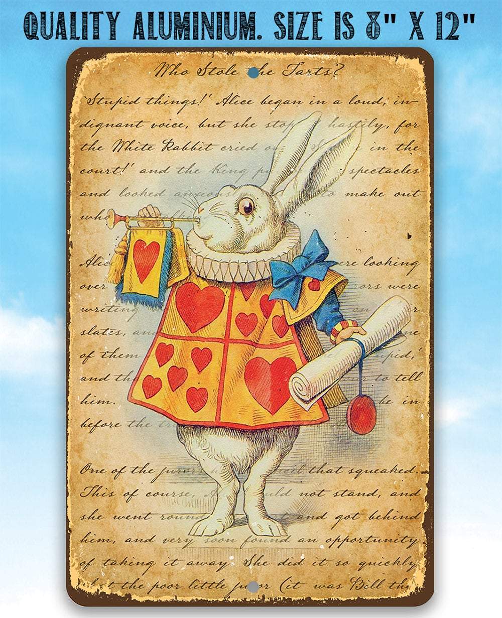 Alice in Wonderland - White Rabbit Dressed As Herald - Metal Sign | Lone Star Art.